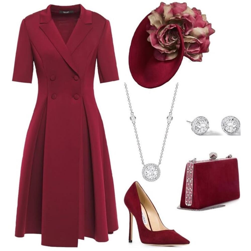 Badgley Mischka Scuba Double Breasted Pleated Short Sleeve Dress Sz 12 Burgundy - Picture 11 of 11